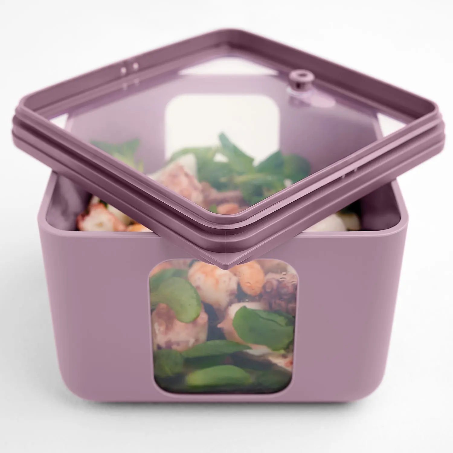 Blim Plus Peek Box in Mauve con cornice e tappo, contenitore quadrato con accesso frontale.