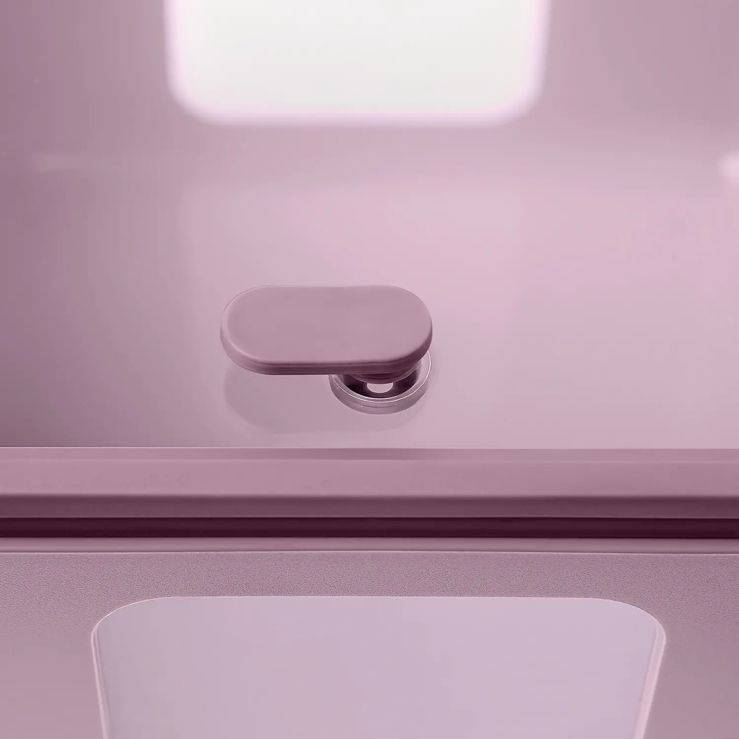 Blim Plus Peek Box tondo con tappo in colore Mauve, dettaglio della chiusura superiore.